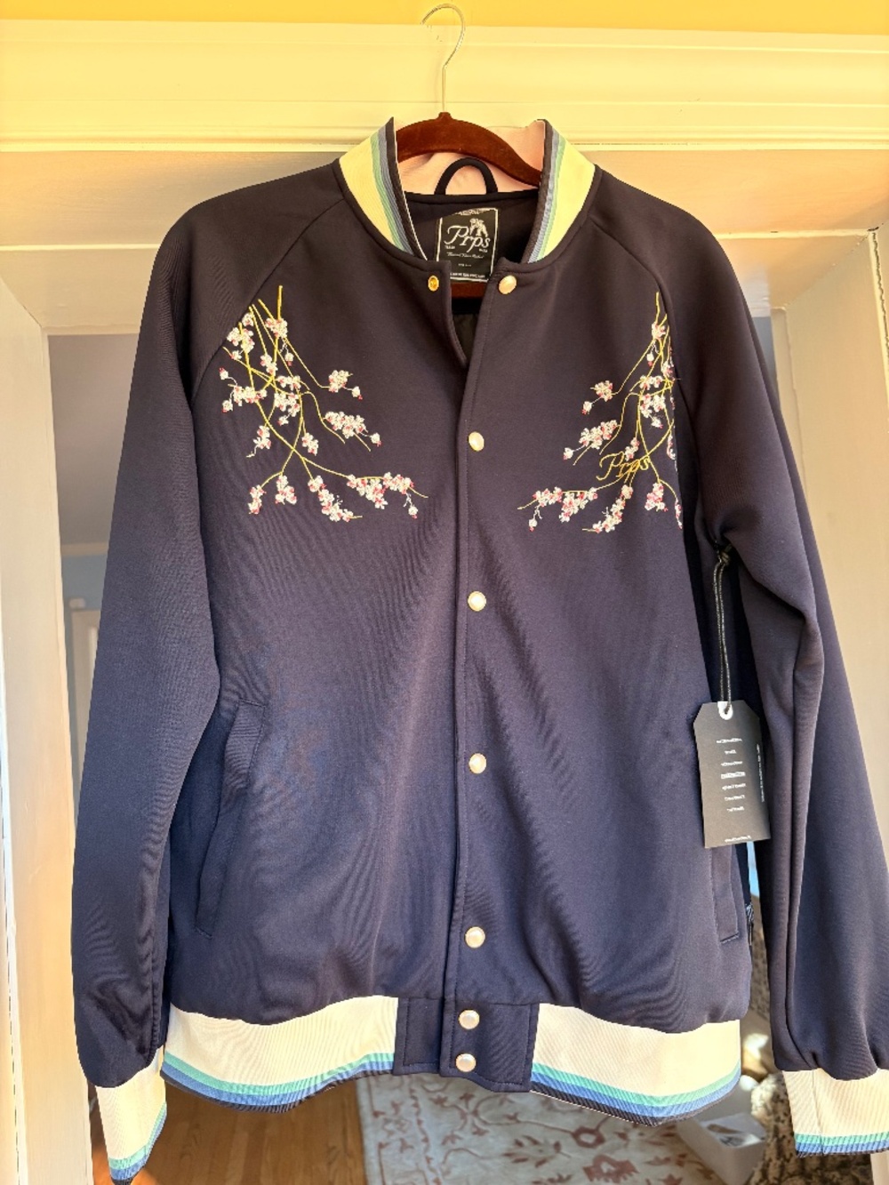 NWT Prps Jacket Mens Navy Cherry Blossom Japanese Varsity Jacket--M